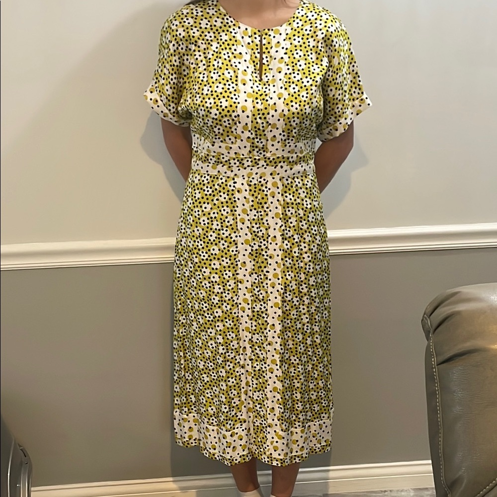 Boden Polka Dot Midi Dress - Green and White